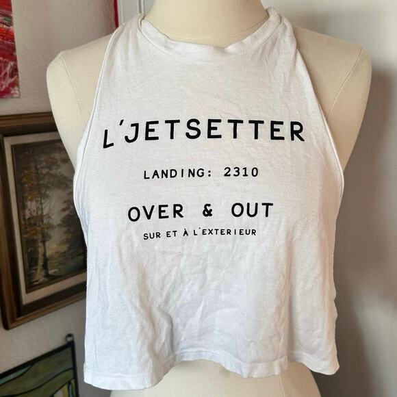forever 21 black and white french tank top crop top - Picture 2 of 3